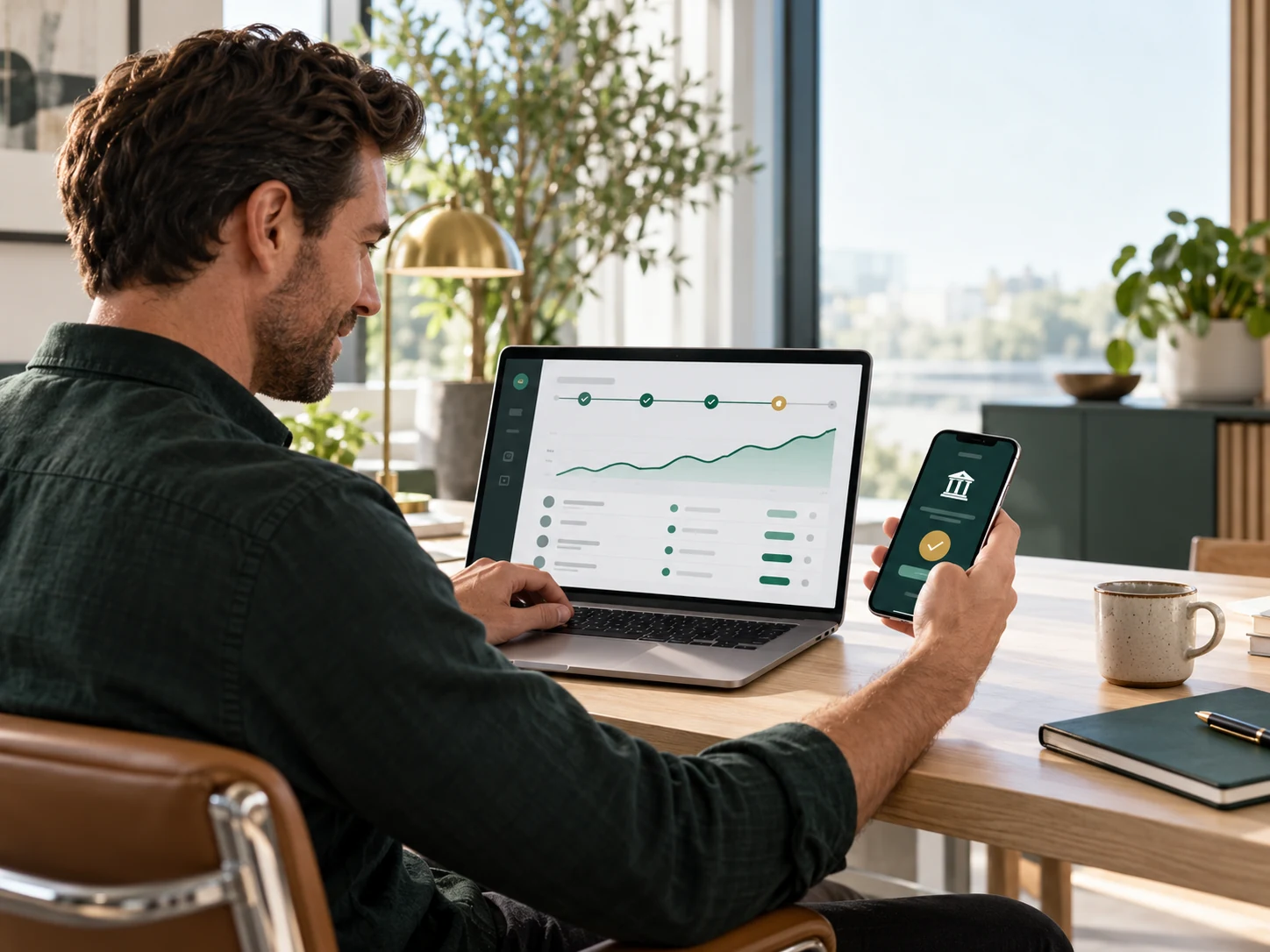 Business owner reviewing recurring bank-payment collections and authorising a payment on a smartphone
